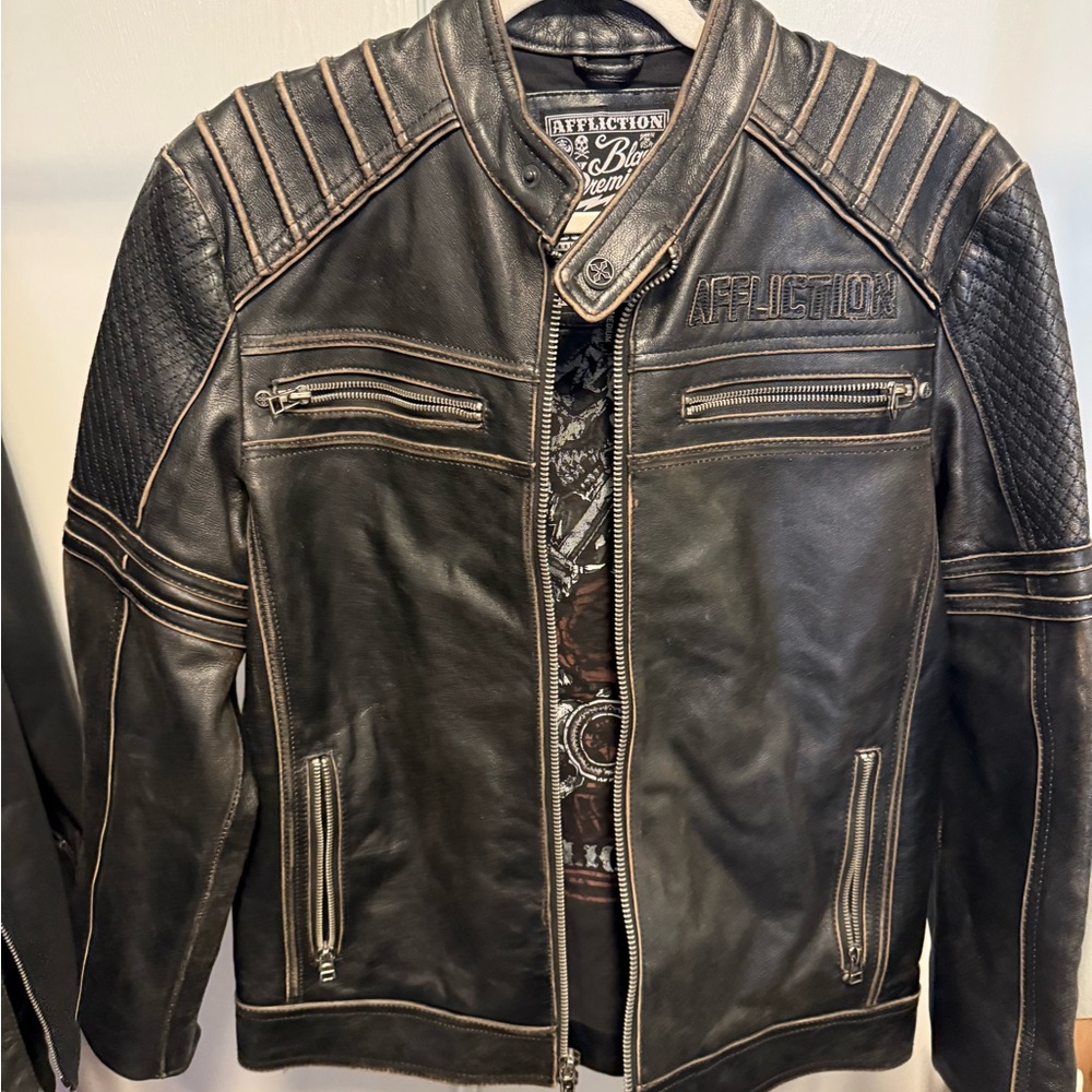 Limited Edition Affliction Black Bomber Jacket with Quilted Stitching
